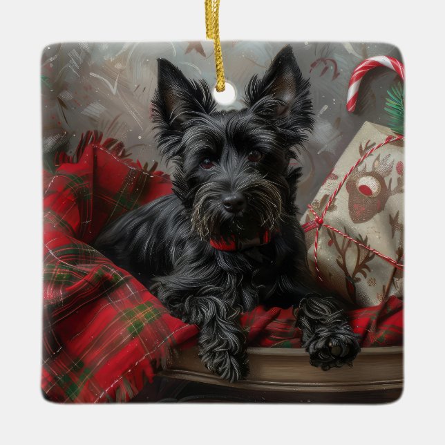 Scottish Terrier Dog Christmas Keramikornament (Vorderseite)