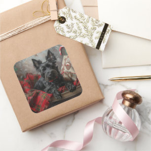 Scottish Terrier Dog Christmas Quadratischer Aufkleber