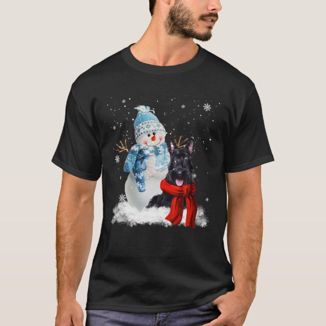 Scottish Terrier Dog Christmas Snowman Christmas P T-Shirt (Vorderseite)