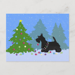 Scottish Terrier Dog Decorating Christmas Tree Feiertagspostkarte