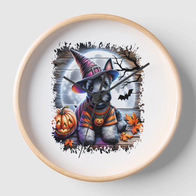 Scottish Terrier Dog Halloween Uhr (Vorderseite)