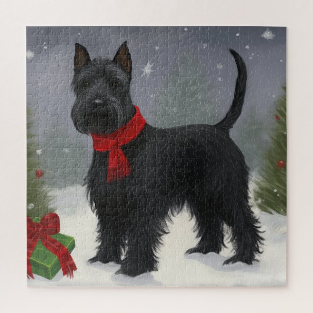 Scottish Terrier Dog in Snow Christmas (Vertikal)