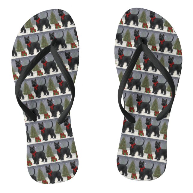 Scottish Terrier Dog in Snow Christmas Flip Flops (Fußbett)