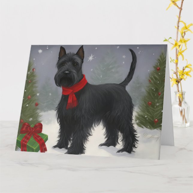 Scottish Terrier Dog in Snow Christmas Karte (Gelbe Blume)