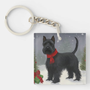 Scottish Terrier Dog in Snow Christmas Schlüsselanhänger