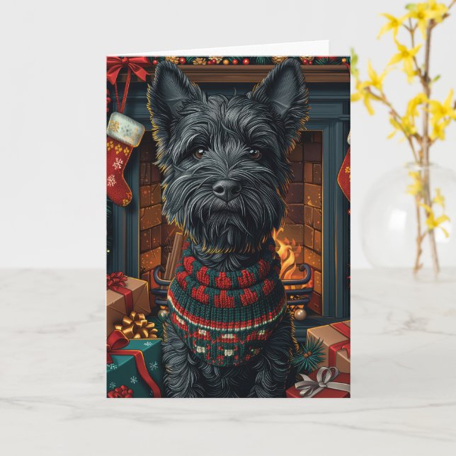 Scottish Terrier Dog mit Weihnachtsgeschenken Karte (Gelbe Blume)