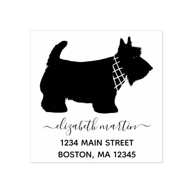 Scottish Terrier Dog Monogram Name Rücksendeadress Gummistempel (Prägung)