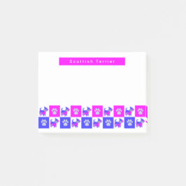 Scottish Terrier Dog &Paw Hot Pink&Blue Silhouette Post-it Klebezettel