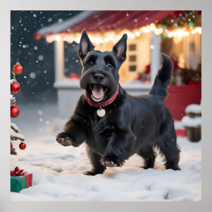 Scottish Terrier Dog Playing Christmas Snow Poster