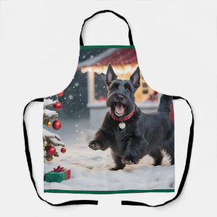 Scottish Terrier Dog Playing Christmas Snow Schürze