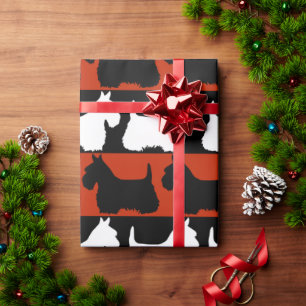 Scottish Terrier dog schwarz/rot/weiß, stripes Thr Geschenkpapier