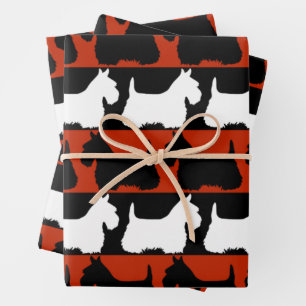 Scottish Terrier dog schwarz/rot/weiß, stripes Thr Geschenkpapier Set