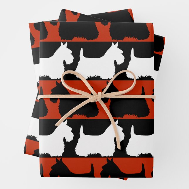 Scottish Terrier dog schwarz/rot/weiß, stripes Thr Geschenkpapier Set (Beispiel)