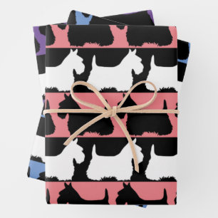 Scottish Terrier dog schwarz/rot/weiß, stripes Thr Geschenkpapier Set