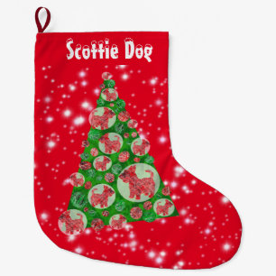 Scottish Terrier Dog Silhouette Christmas Big Tree Großer Weihnachtsstrumpf
