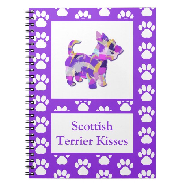 Scottish Terrier Dog Silhouette Paw Lila PY&B Notizblock (Vorderseite)