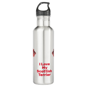 Scottish Terrier Dog Silhouette Red Grid Edelstahlflasche