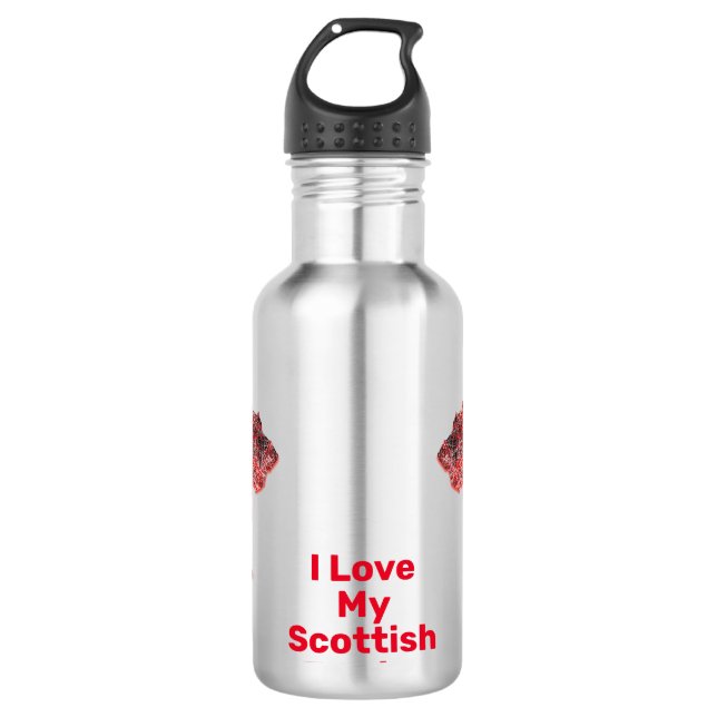 Scottish Terrier Dog Silhouette Red Grid Edelstahlflasche (Vorderseite)