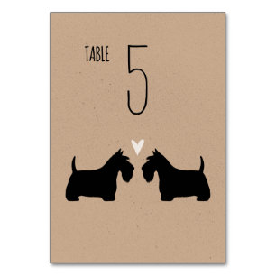 Scottish Terrier Dog Silhouetten Hochzeit Empfang Tischnummer