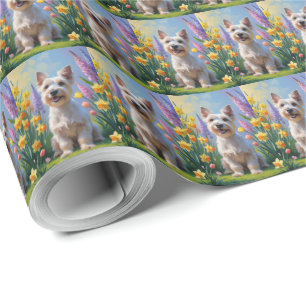 Scottish Terrier Dog Spring Blumen Malerei Geschenkpapier