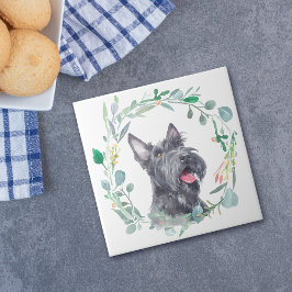 Scottish Terrier Dog Watercolor Wreath Fliese