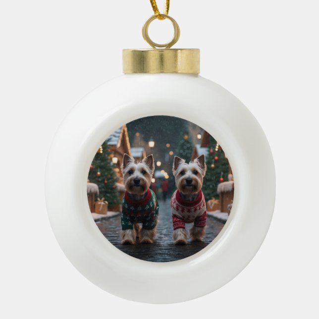 Scottish Terrier Dogs Christmas Snow Holiday Keramik Kugel-Ornament (Vorderseite)