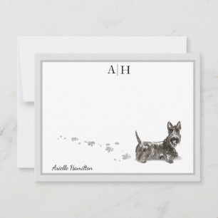 Scottish Terrier Gray Border Monogram Personalize Mitteilungskarte