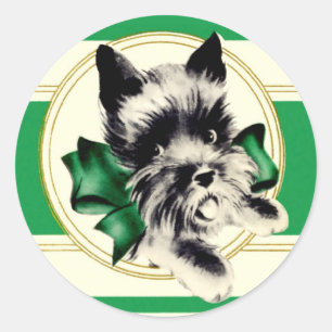 Scottish Terrier Green bow and Stripe Aufkleber