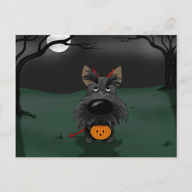 Scottish Terrier Halloween Postkarte (Vorderseite)
