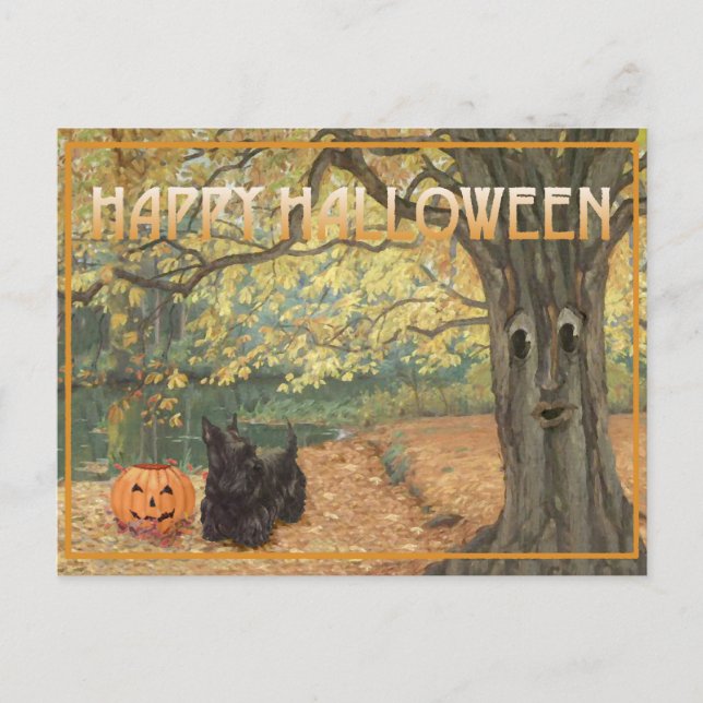 Scottish Terrier Halloween Postkarte (Vorderseite)