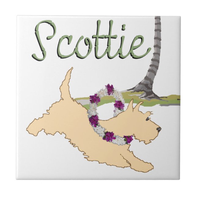 Scottish Terrier Hawaiian Design Fliese (Vorderseite)