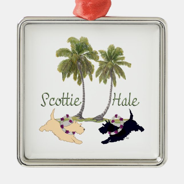 Scottish Terrier Hawaiian Design Silbernes Ornament (Vorne)