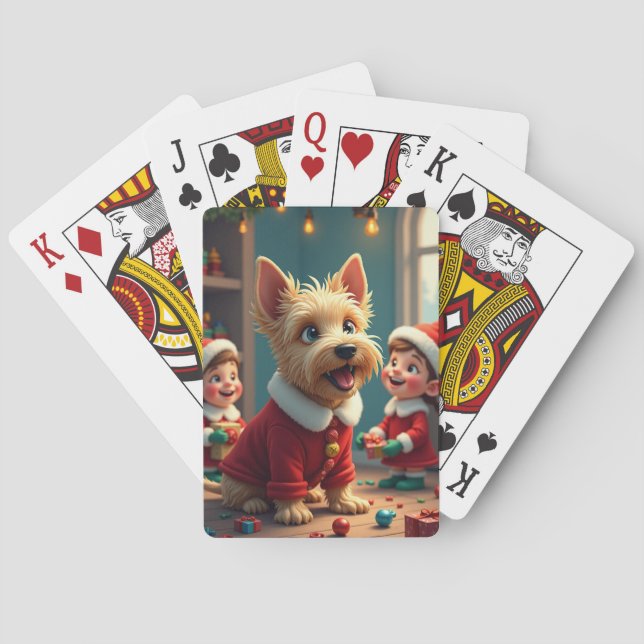 Scottish Terrier Helping Santa’s Elves Christmas Spielkarten (Rückseite)