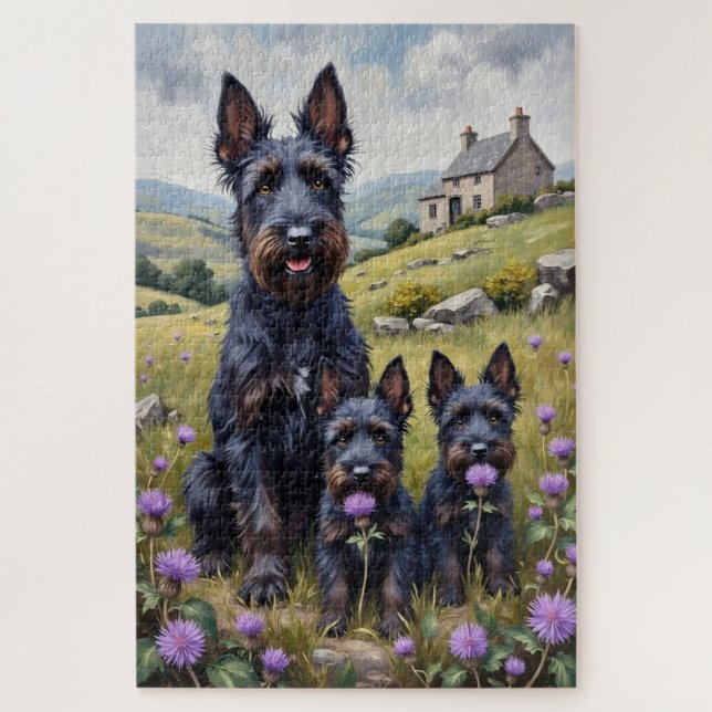 Scottish Terrier Highland Distel Kunst (Vertikal)