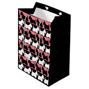 Scottish Terrier Hund schwarz/pink/weiß, Streifen Mittlere Geschenktüte