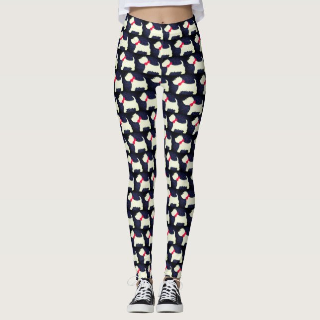 Scottish Terrier Hunde mit Red Bows Yoga Running Leggings (Vorderseite)