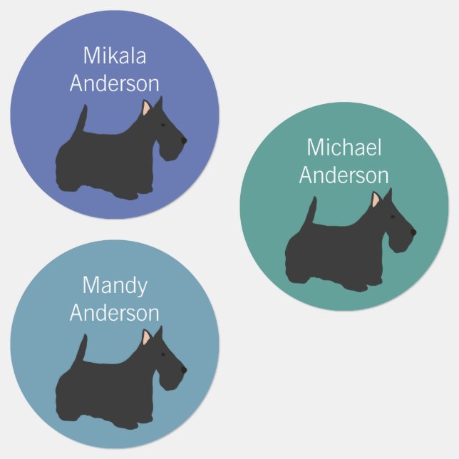 Scottish Terrier Hundefarbe Farbe wasserdicht Etiketten (Gruppe)
