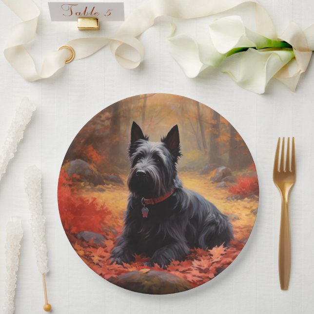 Scottish Terrier im Herbst Leaves Fall Inspiriert Pappteller (Hochzeit)
