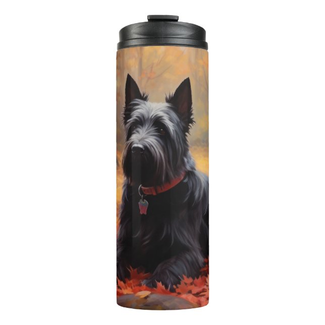 Scottish Terrier im Herbst Leaves Fall Inspiriert Thermosbecher (Vorderseite)