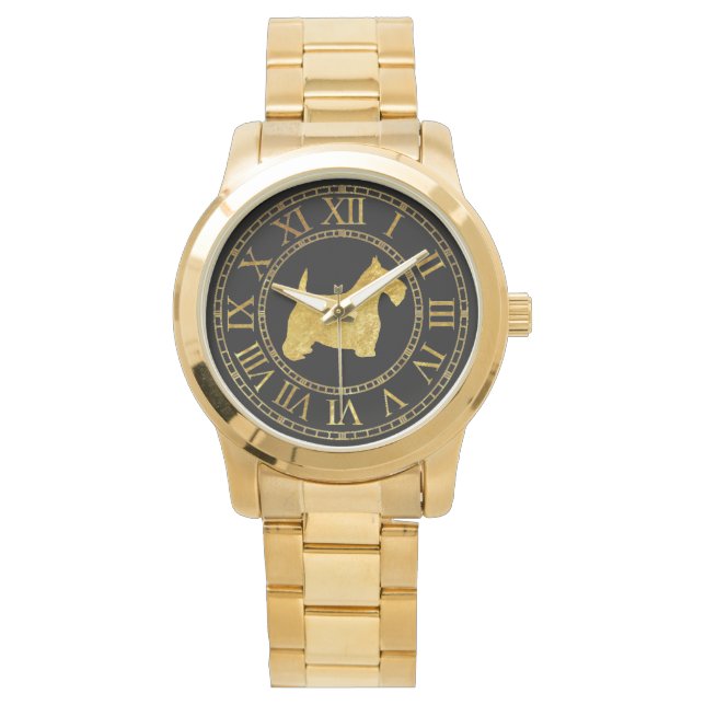 Scottish Terrier in Gold und Black Personalize Armbanduhr (Vorderseite)