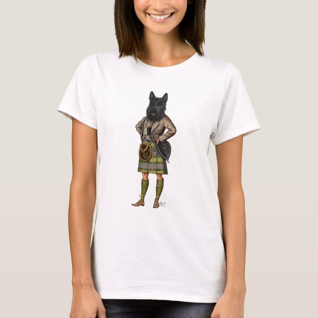 Scottish Terrier in Kilt T-Shirt (Vorderseite)