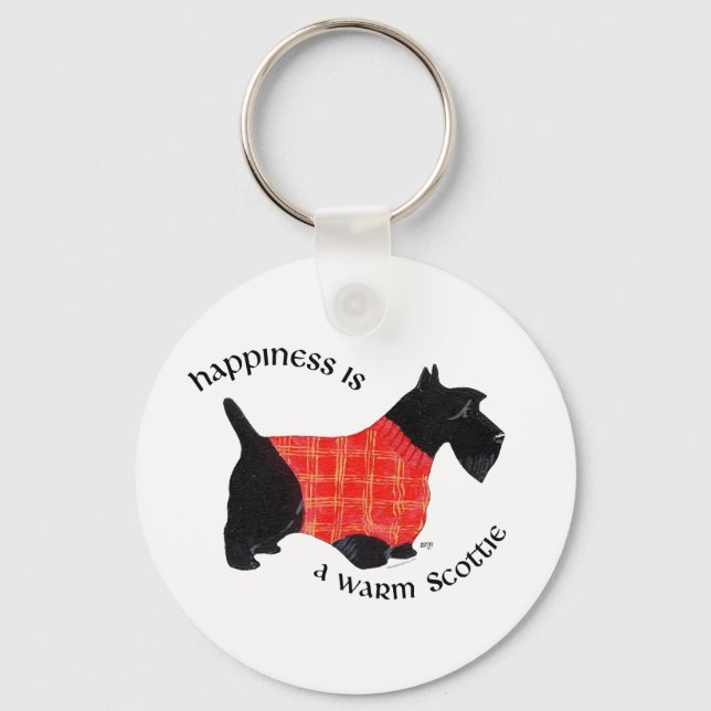 Scottish Terrier in Red Kariert Sweater Schlüsselanhänger (Vorderseite)