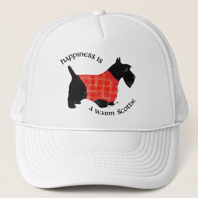 Scottish Terrier in Red Kariert Sweater Truckerkappe (Vorderseite)