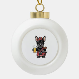 Scottish Terrier in Tartan Kilt mit Bier und Pipe Keramik Kugel-Ornament