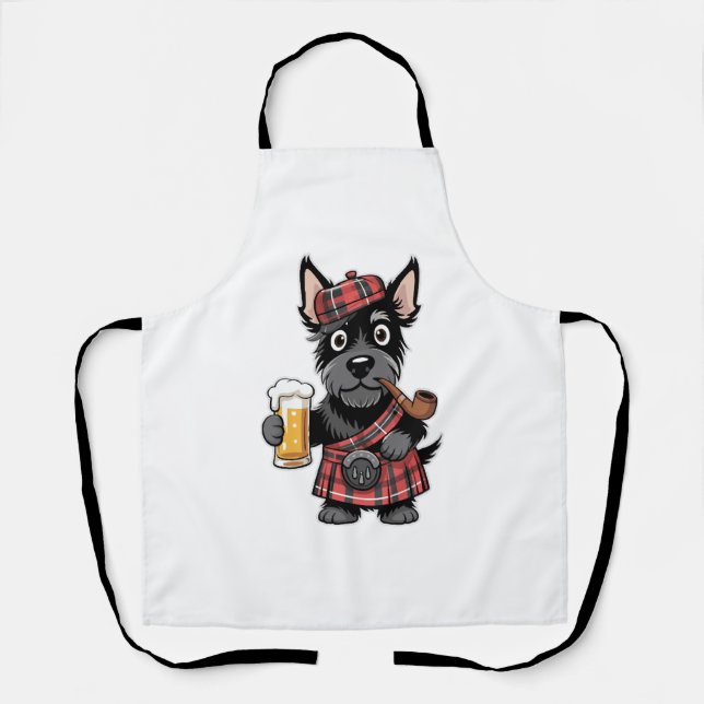Scottish Terrier in Tartan Kilt mit Bier und Pipe Schürze (Vorderseite)