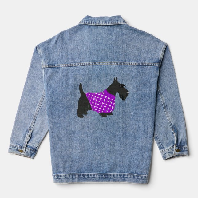 Scottish Terrier in Warm Sweater Jeansjacke (Rückseite)