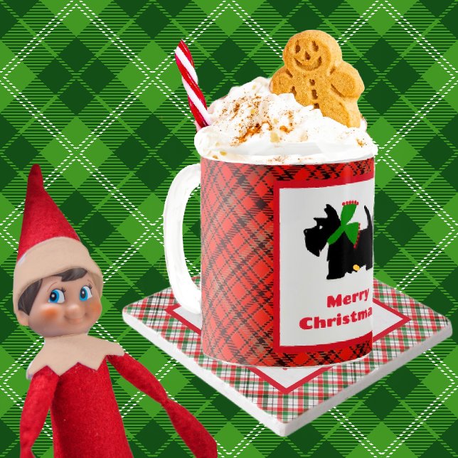 Scottish Terrier Kariert Frohe Weihnachten Kaffeetasse (This looks so cozy and warm!)
