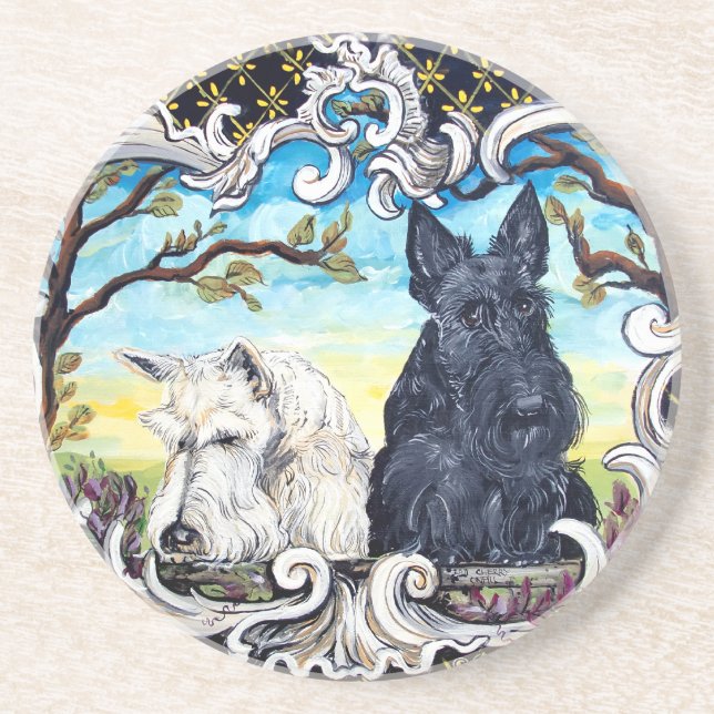 Scottish-Terrier-Landschaft Sandstein Untersetzer (Vorne)