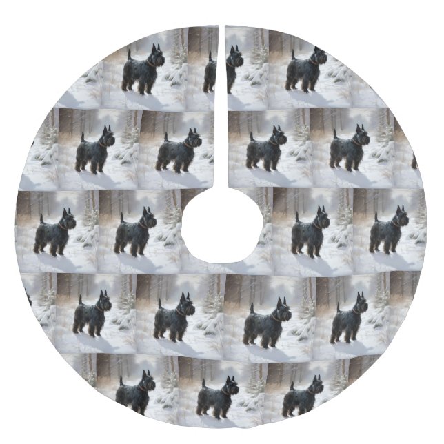 Scottish Terrier Let It Snow Christmas Polyester Weihnachtsbaumdecke (Vorderseite)