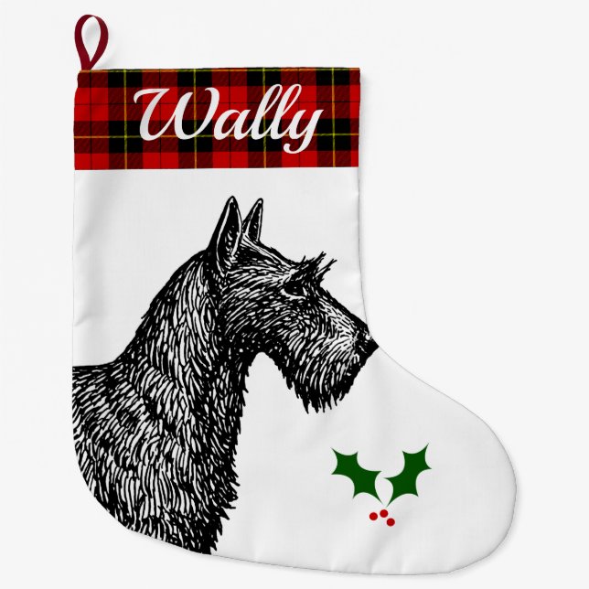 Scottish Terrier mit Clan-WallaceTartan Großer Weihnachtsstrumpf (Vorderseite)